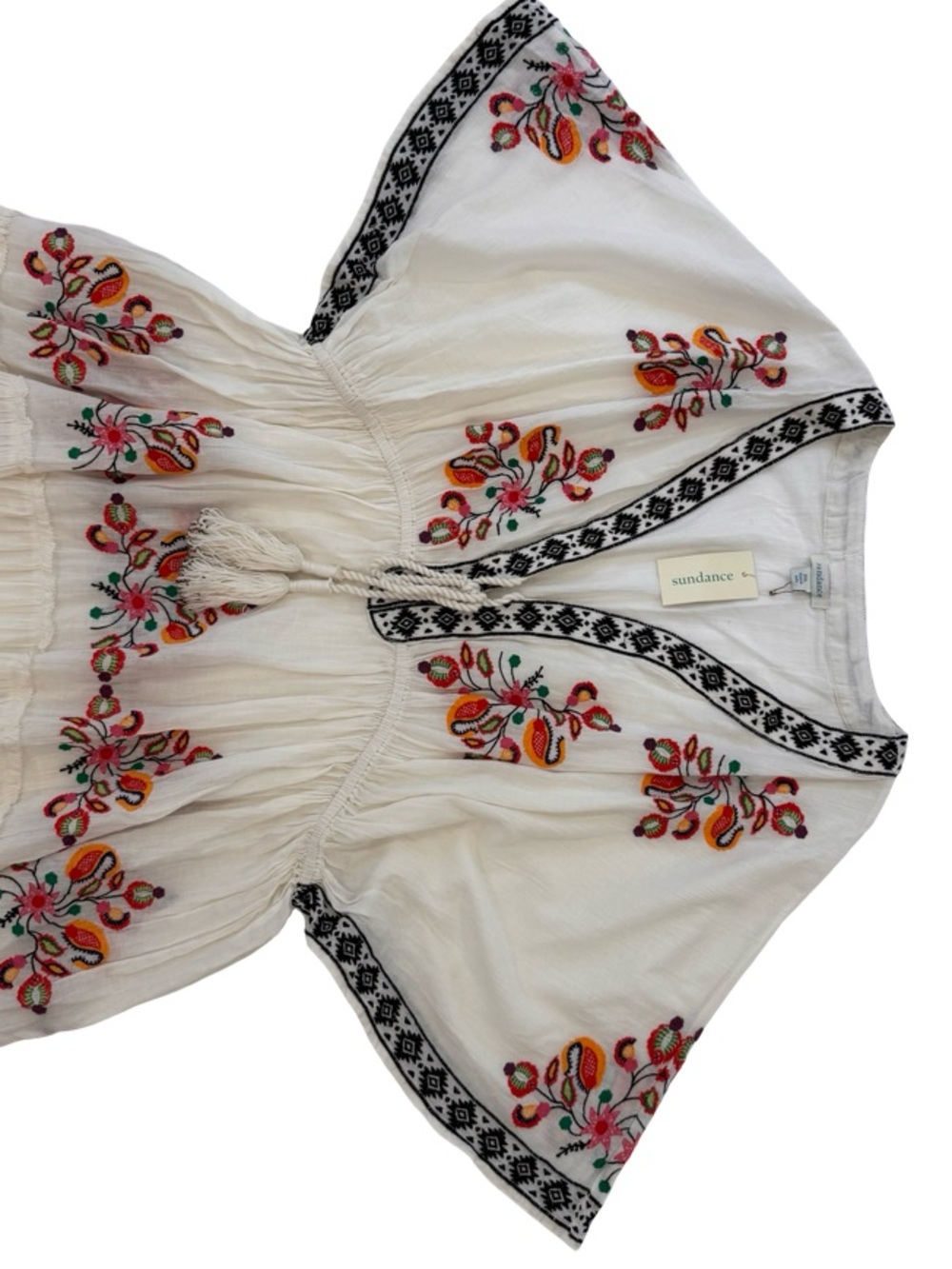 Sundance Cream Embroidered V-Neck Tassel Beach Dress Coverup - Picture 5 of 14